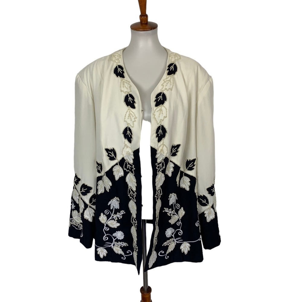 Katherine Bishop Cardigan 26W Beaded Navy White‎ Plus Size Elegant Evening